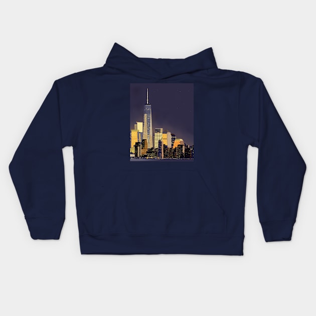 Skyscrapers At night Kids Hoodie by Mimie20